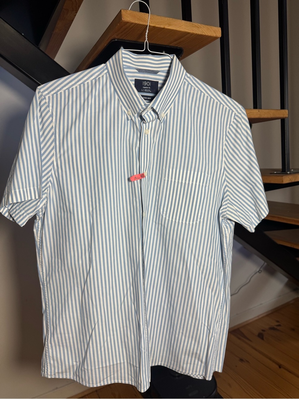 1901 Men's Short-Sleeve Button-Down Stripe Shirt - Blue & White